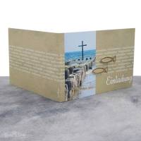 Einladungskarte Konfirmation, Kommunion oder Firmung "Kreuz im Meer" in Kraftpapieroptik Bild 4