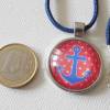 Anker Halskette in blau und rot mit Sternen, maritime Cabochon Kette Bild 4