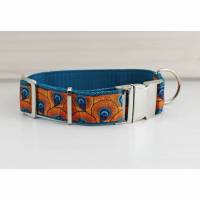 Hundehalsband mit modernem Muster in petrolblau und orange Bild 1