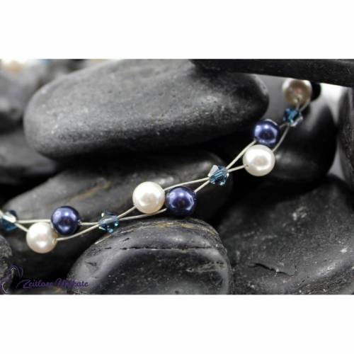 Luftig, filigranes Armband blau & weiß, Perlen und Bicone, Armband auf Handgelenksumfang