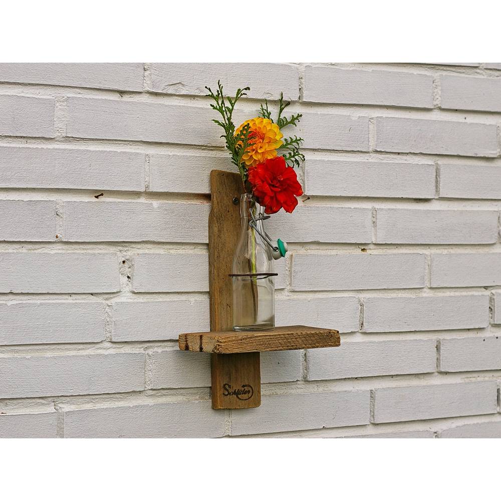 Ungewöhnliche Vase aus Treibholz, und Altglas als Dekoration für die Wand, Upcycling Geschenkidee, kreatives Einzelstück Bild 1