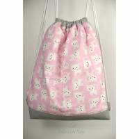 XL Turnbeutel / Rucksack /Gym Bag  in rosa und grau mit weißen Kätzchen B32cm x H 44cm x T10cm Bild 1