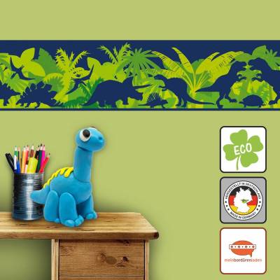 ECO Kinderbordüre: Saurier Dark Shadow - grün blau braun - 18 cm Höhe