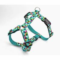 Hundegeschirr mit geometrischen Dreiecken, Gurtband in petrolblau Bild 1