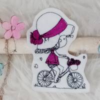 Aufnäher Mädchen auf Fahrrad - 10 x 8 cm - verschiedene Designs - aufbügelbar Bild 4