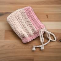 Pixie, Zwergmütze aus Alpaka mit Wolle, für Neugeborene, rosa, wollweiß, gehäkelt Bild 2
