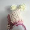 Pixie, Zwergmütze aus Alpaka mit Wolle, für Neugeborene, rosa, wollweiß, gehäkelt Bild 4