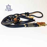 Leine Halsband Set dunkelblau gold, für kleine Hunde, verstellbar Bild 1