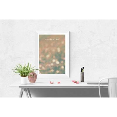 Lettering Poster mit dem Schriftzug "BEGINNING" auf glitzerndem Bokeh-Hintergrund in grün oder rosa, Größe 45 x 30 cm