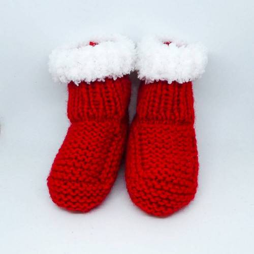 Babyschuhe, Nikolausstiefel, Weihnachtsstiefel in rot und weiß, Fußsohlenlänge 10 cm