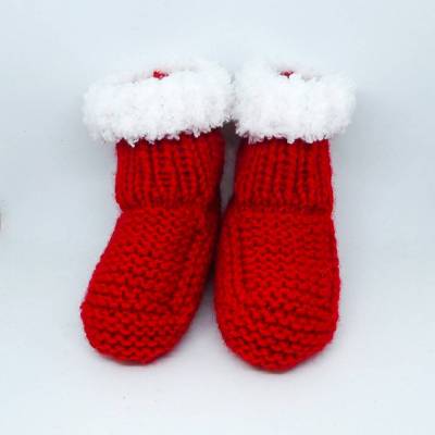 Babyschuhe Nikolausstiefel in Rot & Weiß – Kuschelweiche Weihnachtsstiefel, Fußsohle 10 cm