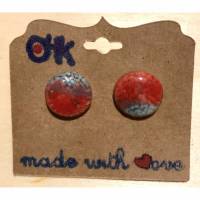 Minimalistische runde Keramik-Ohrstecker in Rot-Blau (2) Bild 1