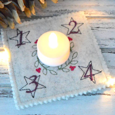 Stickdatei Untersetzer Adventskranz ITH to go 4 Größen