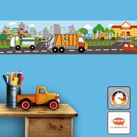 Kinderbordüre: Fahrzeuge in der Stadt - optional selbstklebend - 18 cm Höhe Bild 1