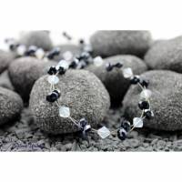 Wunderschöne elegante Kette, weiß & hämatitf. - zauberhafte Kristalle und funkelnde Glasrondelle - Halskette grau / weiß Bild 1