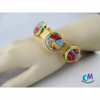Armband verstellbar  mit  3 handgemalten Blumengarten Schiebe-Perlen ART 3393 Bild 1