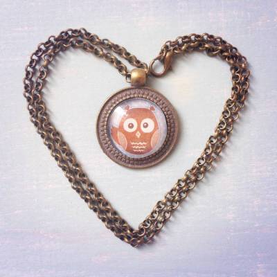 Kleine Eule Cabochonkette antikgold /// ABVERKAUF