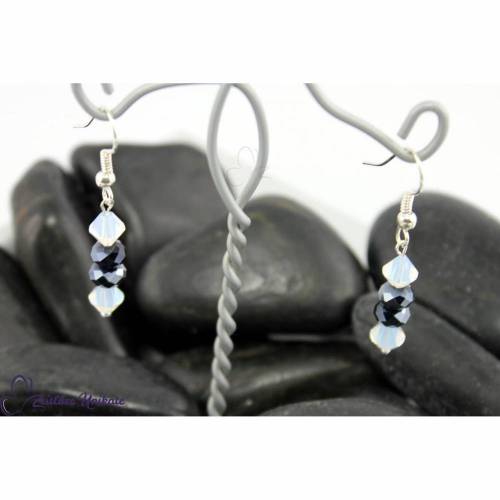 Wunderschöne elegante Ohrringe, weiß & hämatitf. - zauberhafte Kristalle und funkelnde Glasrondelle - Ohrhänger grau / weiß