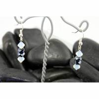 Wunderschöne elegante Ohrringe, weiß & hämatitf. - zauberhafte Kristalle und funkelnde Glasrondelle - Ohrhänger grau / weiß Bild 1