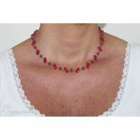 auffällige elegante Kette, pink & grau - zauberhafte graue Kristalle und funkelnde pinke Glasrondelle - Halskette Bild 1