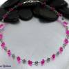 auffällige elegante Kette, pink & grau - zauberhafte graue Kristalle und funkelnde pinke Glasrondelle - Halskette Bild 3