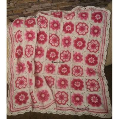 Babydecke *  rosa pink weiß * african flower Muster * granny square Krabbeldecke