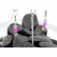 Freche elegante Ohrringe, pink grau - zauberhafte Kristalle und funkelnde Glasrondelle - Ohrhänger rosa grau Bild 1