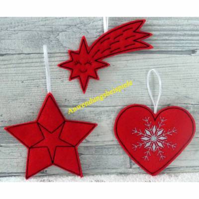 *  3 x ITH Anhänger, Schweifstern, Herz, Stern *   für den Christbaum oder für Geschenke