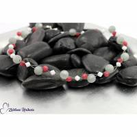 Grau, weinrot und weiß, auffällige Kette aus Polarisperlen und Swarovski Beads, handgefertigte Polariskette zeitloses Unikat Bild 1