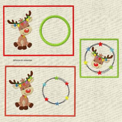 Stickdatei Mug Rug Rentier Weihnachten Set - Maschinenstickerei für 10x10cm & 13x18cm Rahmen