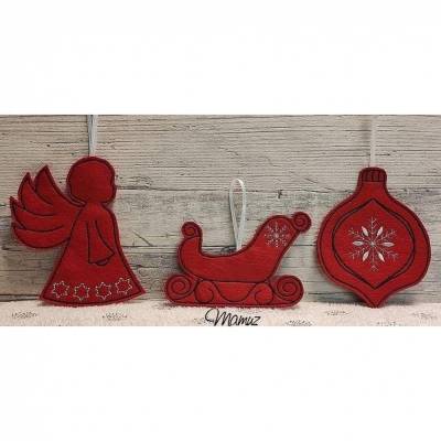 * 3 x Anhänger ITH, Weihnachtsengel, Hörnerschlitten, Christbaumkugel *10 x 10 cm, für den Christbaum oder für Geschenke