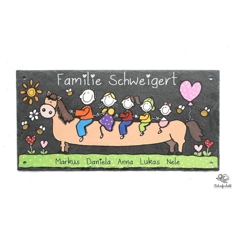 Türschild Schiefer Pferd Wunschfamilie handbemalt, Familienschild, Schieferschild, Namensschild, Schild personalisiert Bild 1