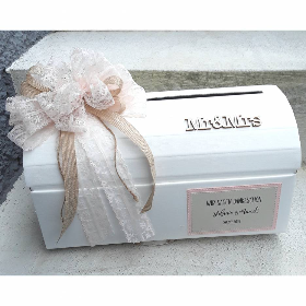 Briefbox Brieftruhe f. Geldgeschenke Hochzeit Hochzeitspost vintage zartrosa beige natural pastell Mr&Mrs