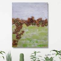 Acrylbild auf MDF, Strukturbild mit Rost und Maigrün als Wandbild, abstrakt, Wohnraumdekoration, Kunst Bild 1