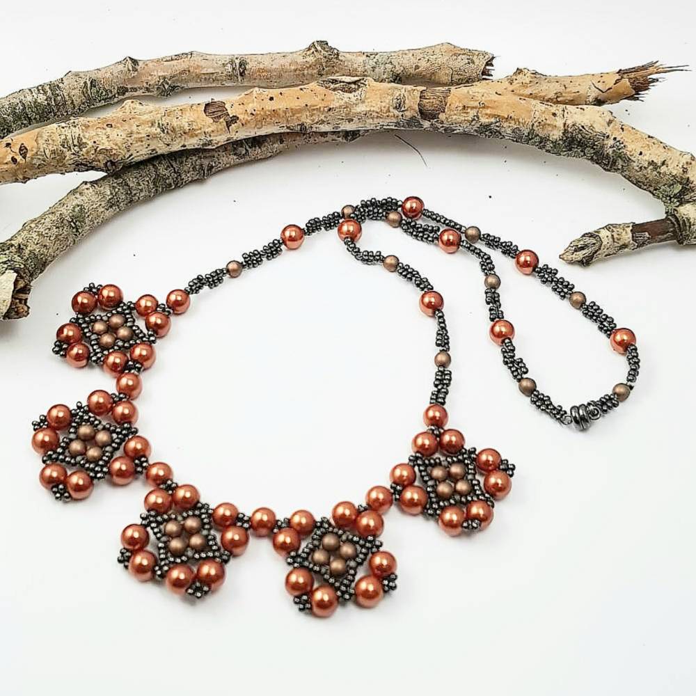 Handgefertigtes Collier aus Glasperlen - Farbkombi braun, orange, bronze Bild 1