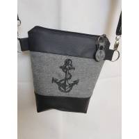 Kleine Handtasche Anker  Umhängetasche grau schwarz Tasche mit Anhänger Kunstleder maritim Bild 1