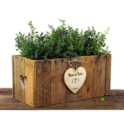 RUSTIKALE BLUMENKISTE aus alten Obstkistenbrettern Geschenk Brautpaar Hochzeit Holz TISCHDEKO Weinkiste Blumenkasten Graviert Personalisiert