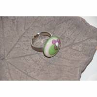 Ringtop - Glas - Lampwork - grün mit Blume rosa Bild 1