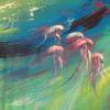 MEERESSCHILDKRÖTE  abstraktes Leinwandbild 70cmx50cm, gemalte Schildkröte mit rosa Quallen von Christiane Schwarz Bild 3
