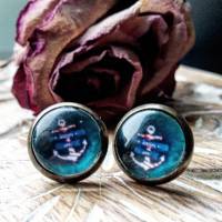 Anker Ohrringe blau Ringe rot Cabochonschmuck verschiedene Fassungen Bild 1