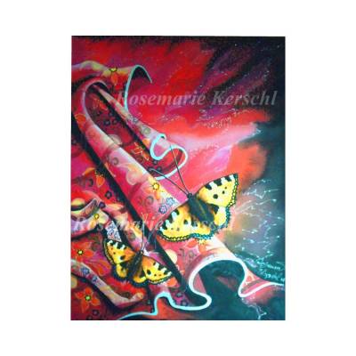 Schmetterlingsfantasy Aquarellbild handgemalt 48 x 36 cm in Hochformat