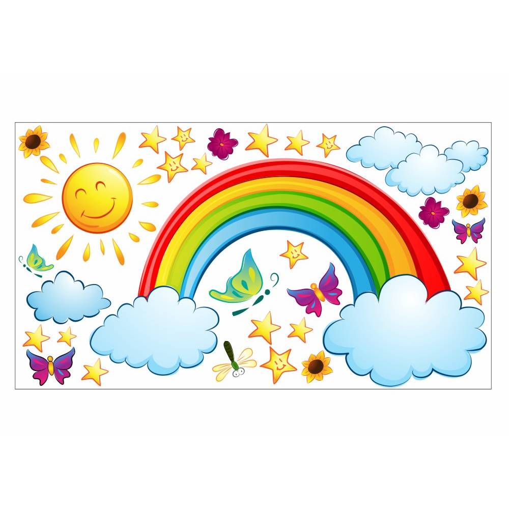 Wandtattoo Kinderzimmer Wolken Sterne Regenbogen Sonne 006