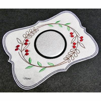 * Edler Mug Rug Blumen Ranke *  Tassenteppich / Untersetzer ITH, 13 x 18 cm