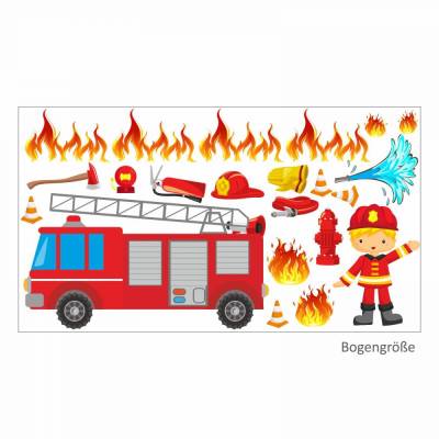007 Wandtattoo Feuerwehrauto Feuerwehrmann Schlauch Feuer - in 6 Größen - Kinderzimmer Sticker Babyzimmer Wandaufkleber