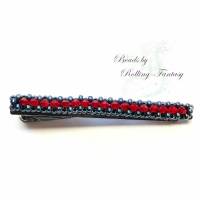 Handgemachte Krawattennadel aus Glas-Perlen mit Swarovski-Steinen in rot und schwarz Bild 1