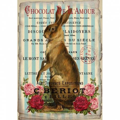 Bügelbild - Ostern - Vintage - Shabby - Nostalgie - Transfer - Hase - 3224