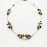 Doppelreihige Perlen - Halskette 46cm in creme gold taupe Bild 1