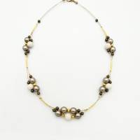 Doppelreihige Perlen - Halskette 46cm in creme gold taupe Bild 2