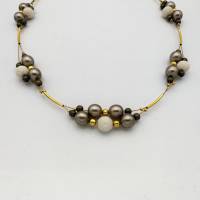 Doppelreihige Perlen - Halskette 46cm in creme gold taupe Bild 3