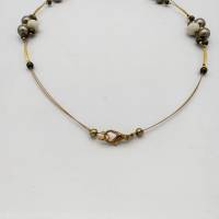 Doppelreihige Perlen - Halskette 46cm in creme gold taupe Bild 4